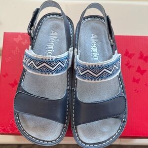 Alegria Navy and White Patterned Sandals